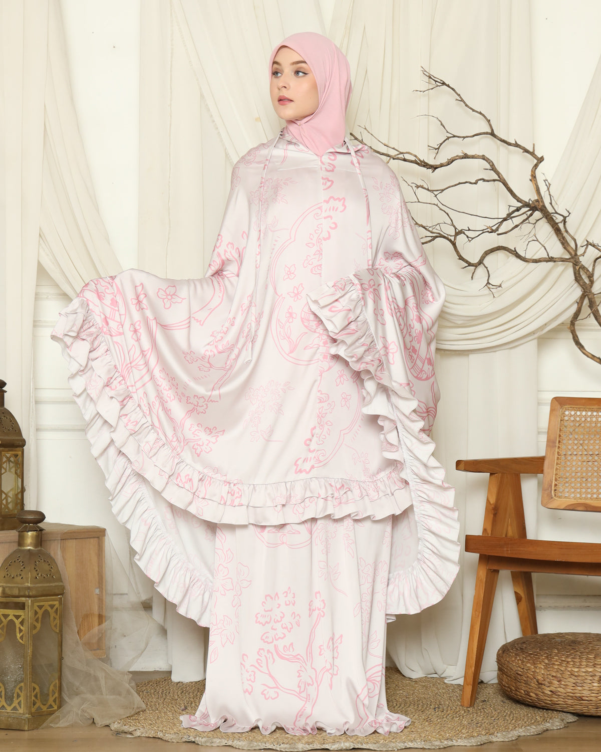 Cinar 2 in 1 Prayer Robe - White Pink