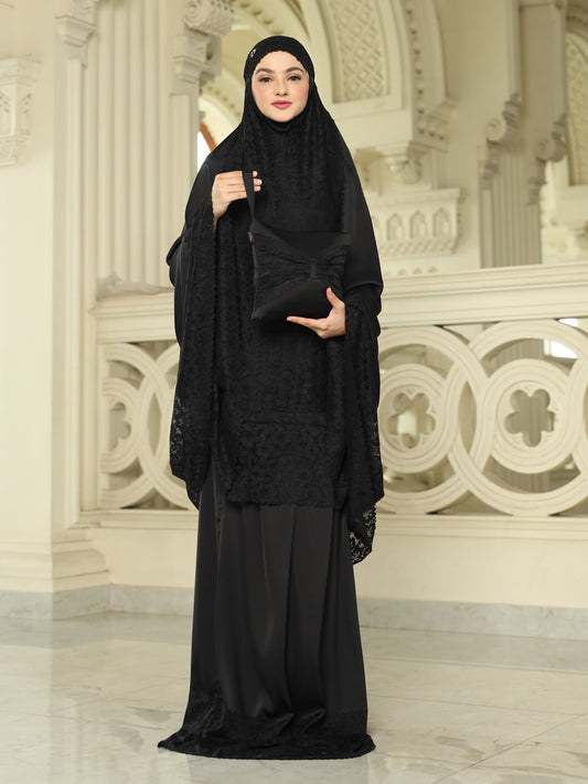 Lace Prayer Robe - Black Caviar