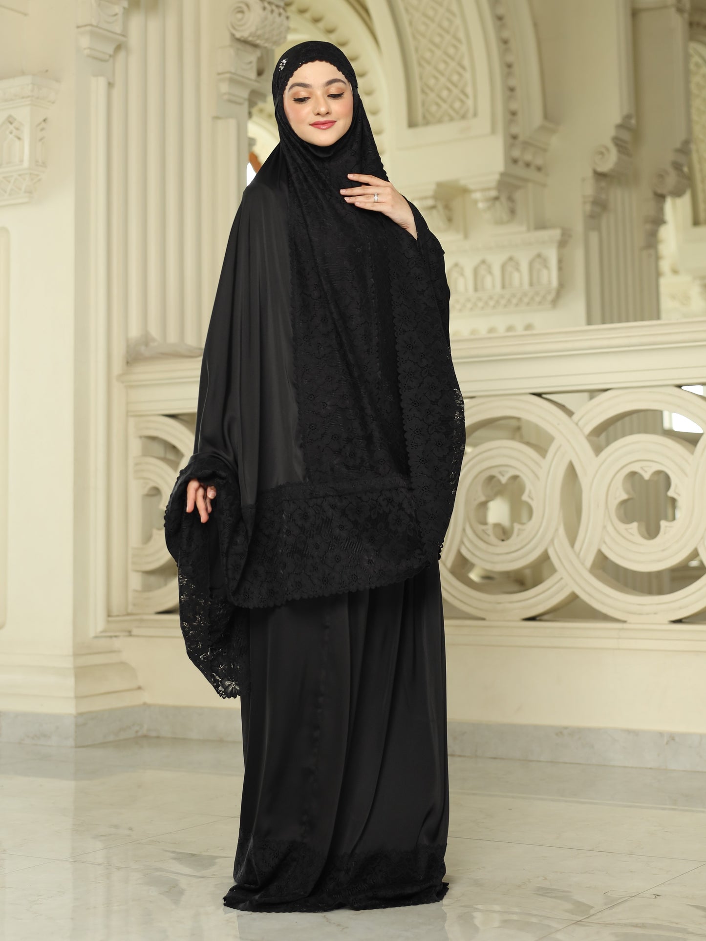 Lace Prayer Robe - Black Caviar