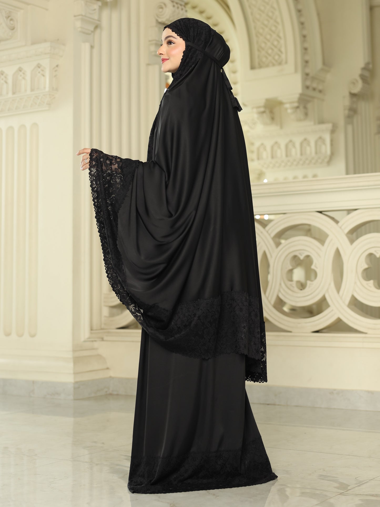 Lace Prayer Robe - Black Caviar