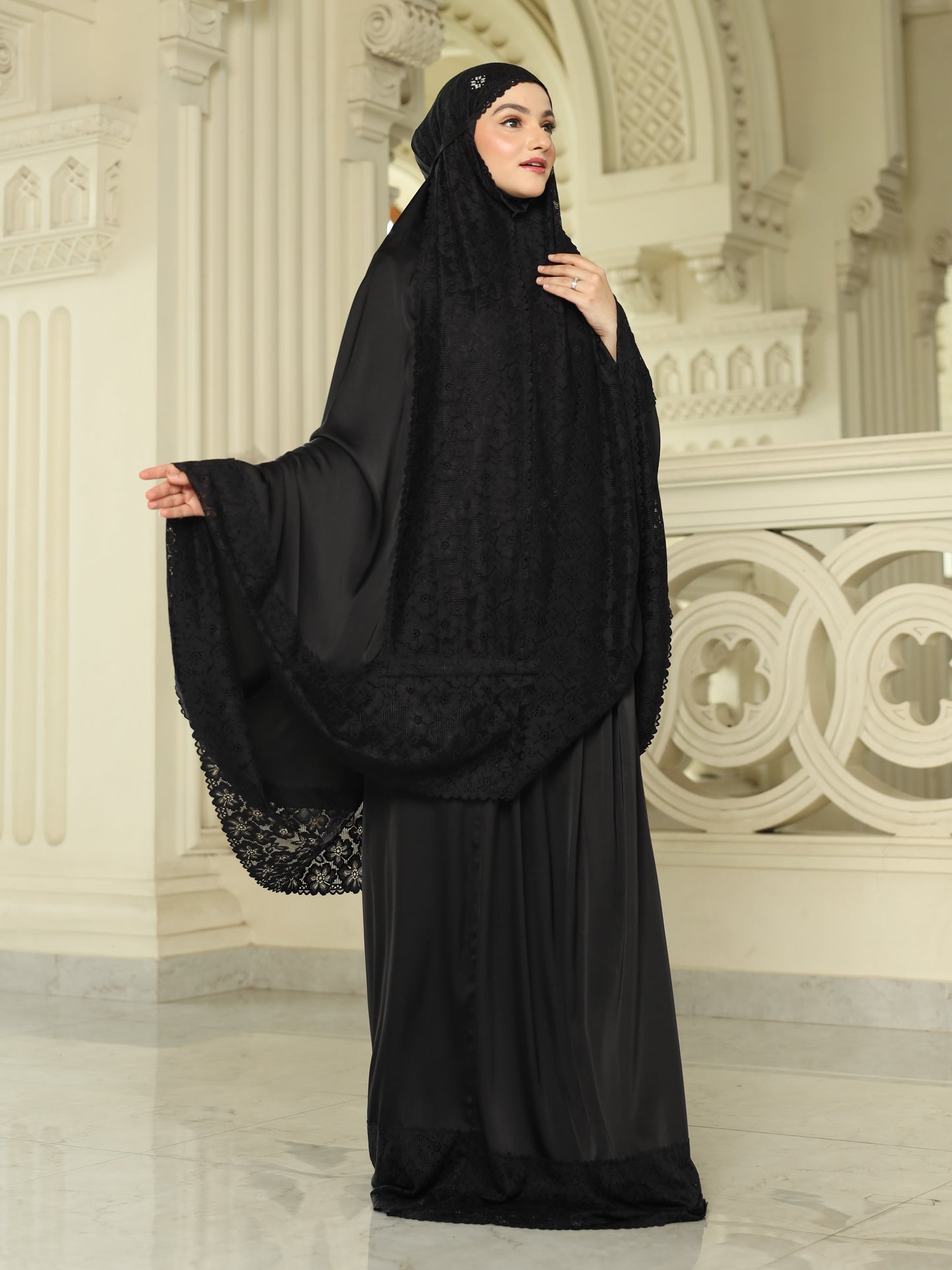 Lace Prayer Robe - Black Caviar