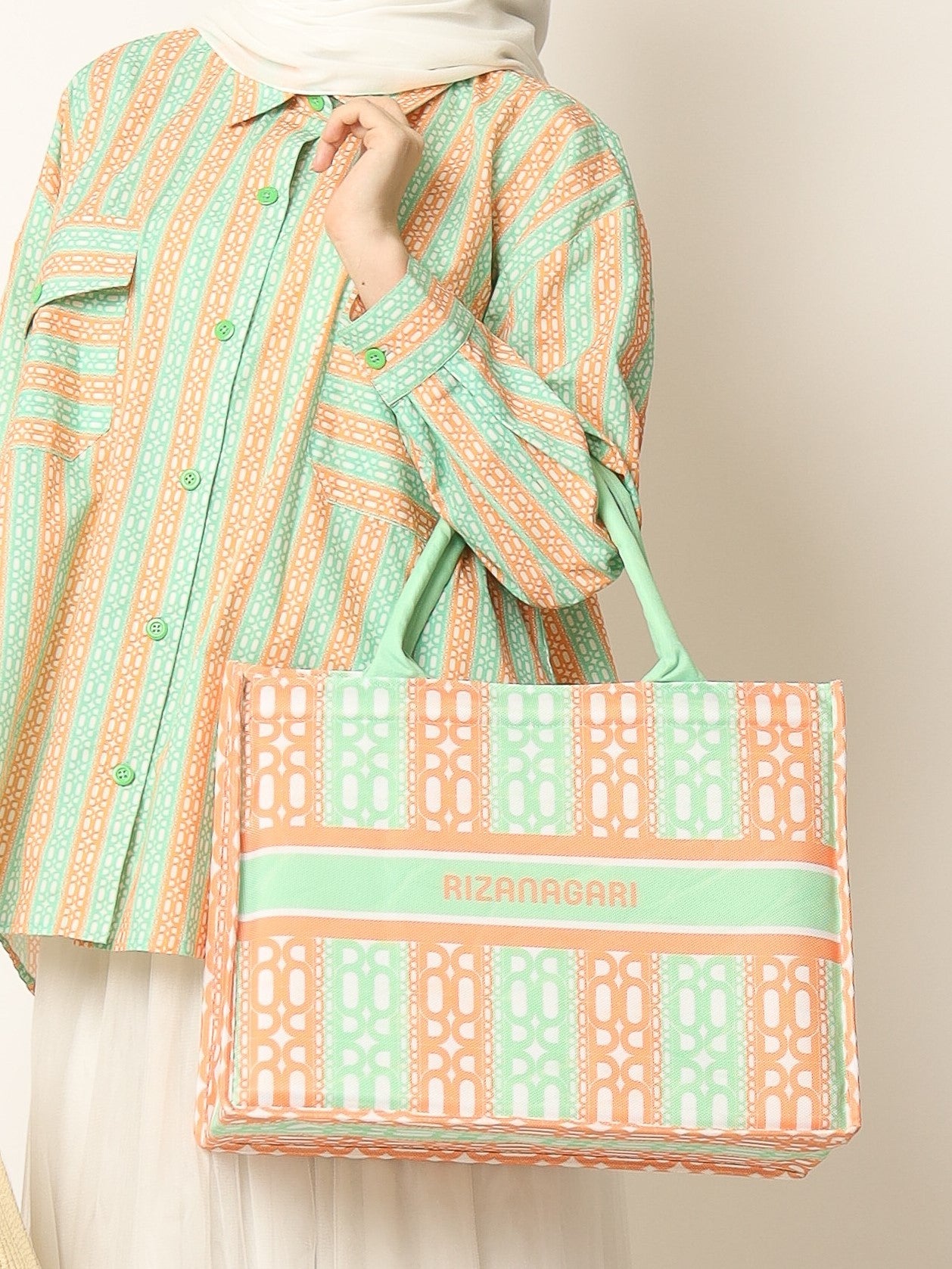 Stripes Tote Bag - Orange Pistachio