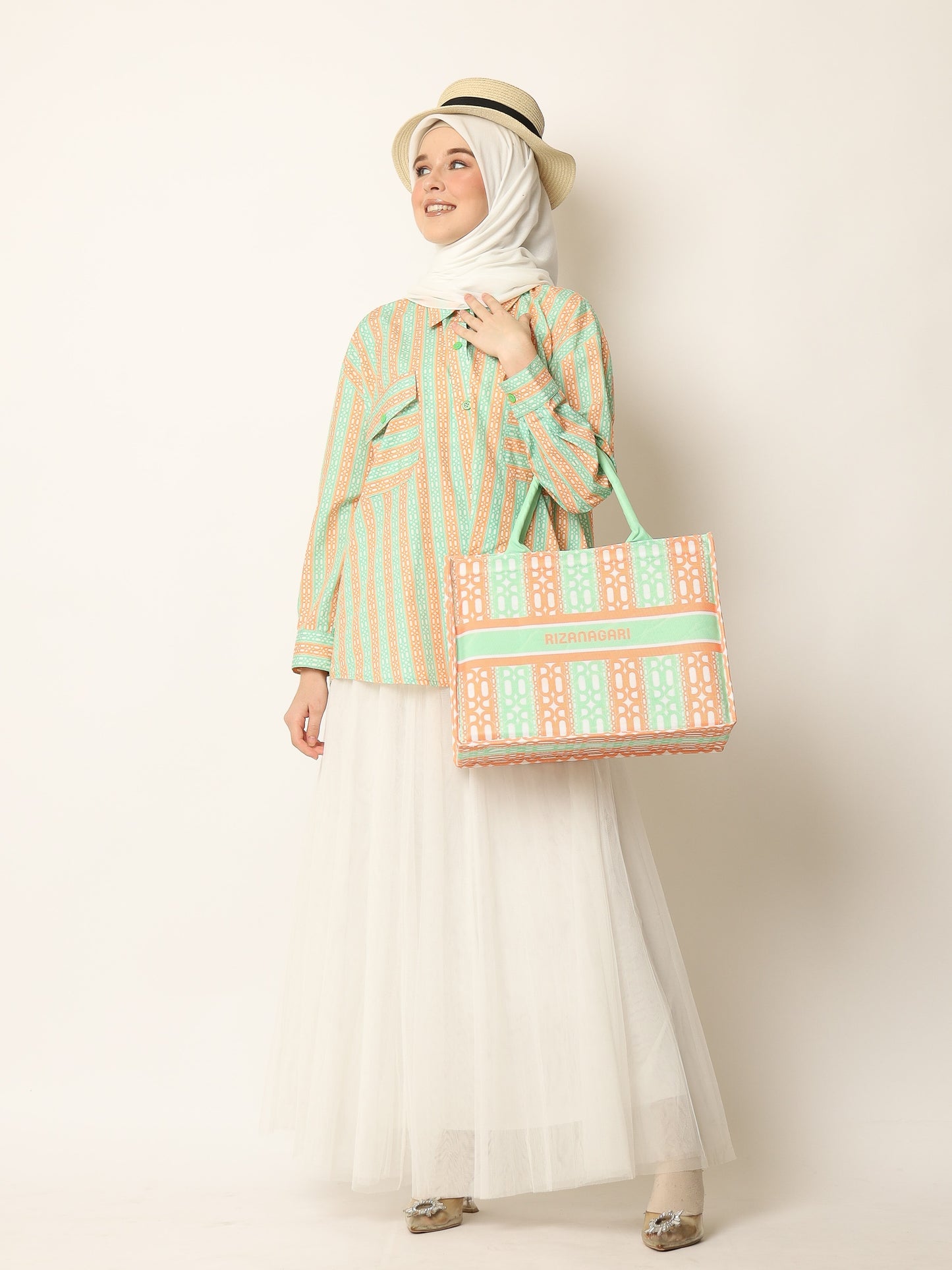 Stripes Tote Bag - Orange Pistachio