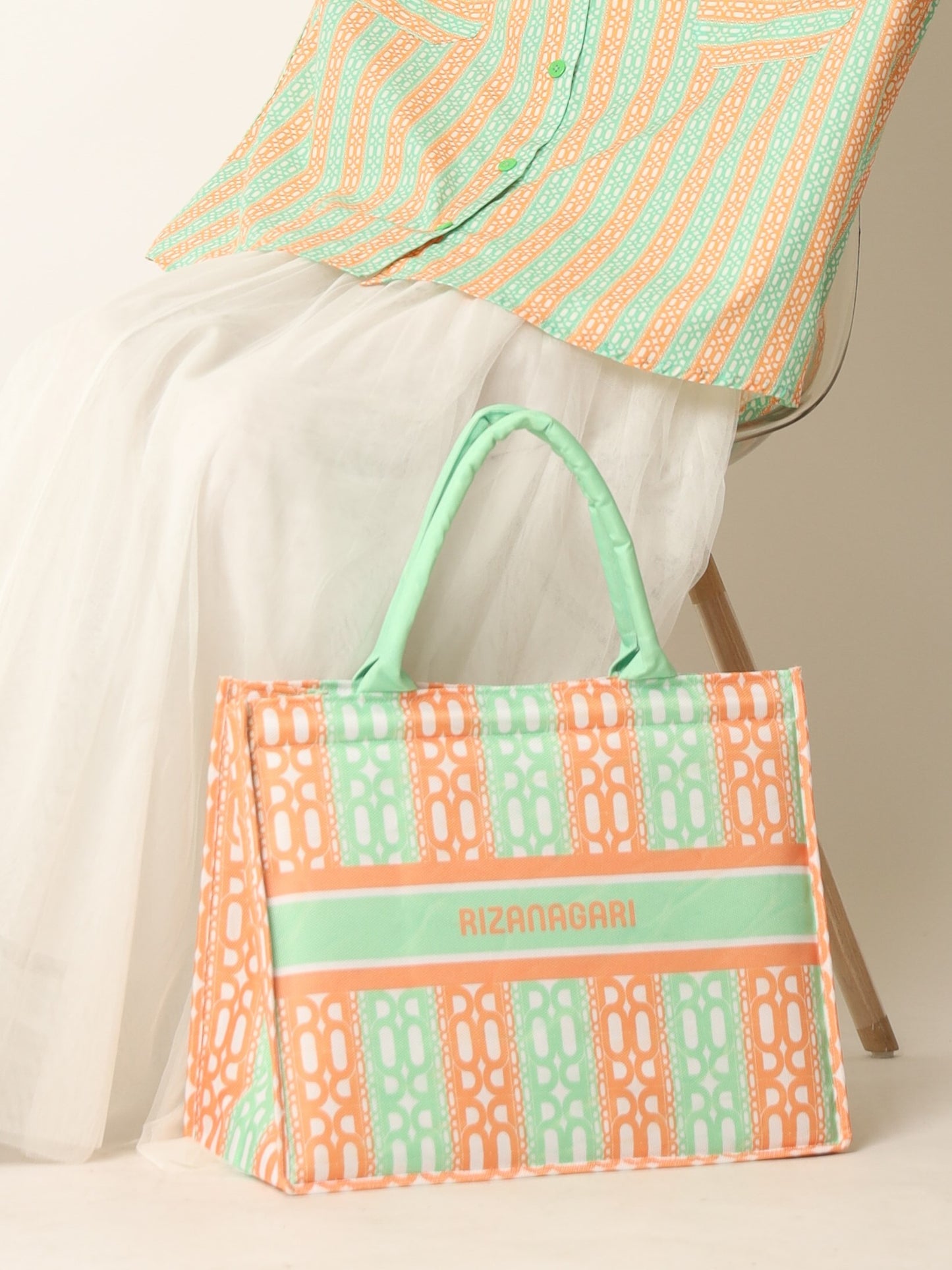 Stripes Tote Bag - Orange Pistachio