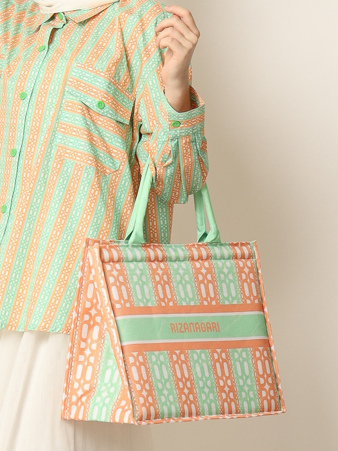 Stripes Tote Bag - Orange Pistachio